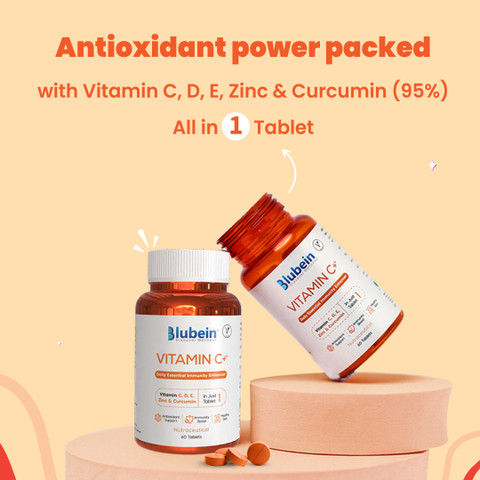 Blubein Vitamin C++ |Combination of E, Zinc & Curcumin| 60 Tablets