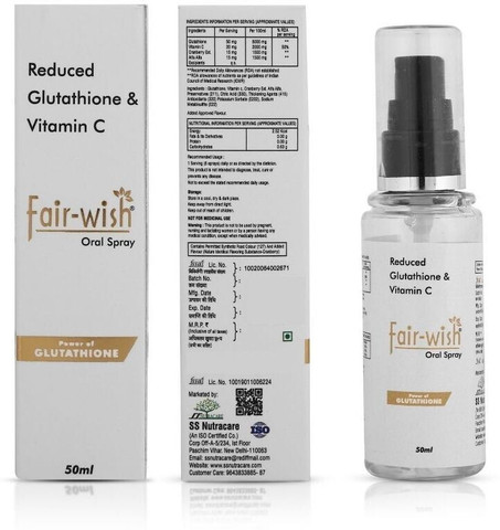 FAIR WISH Glutathione spray With Vitamin C (Oral Spray) For Skin whitening  & brightening. Price in India