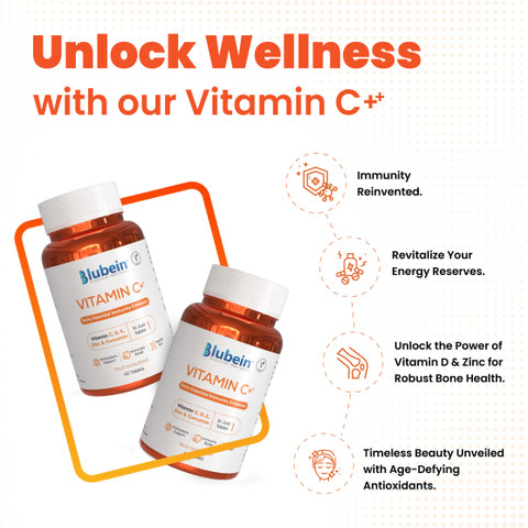 Blubein Vitamin C++ |Combination of E, Zinc & Curcumin| 60 Tablets