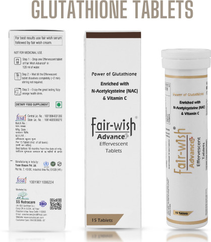FAIR WISH Advance Plus L Glutathione + NAC with Vit C For Skin Whitening &  glow (15 Tabs) Price in India - Buy FAIR WISH Advance Plus L Glutathione +  NAC with