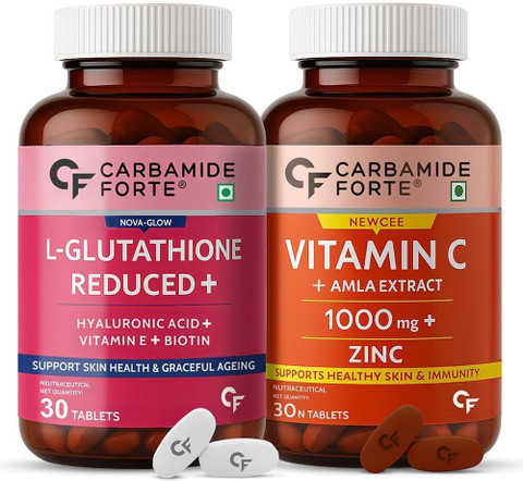 best glutathione brands india CARBAMIDE FORTE L Tablets with Vitamin C from Amla Extract Combo for Skin Price in Product Type_Antioxidant