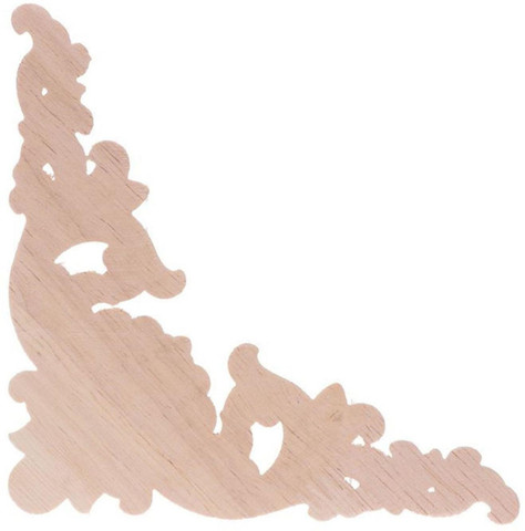 B-Style Unpainted Wood Carved Corner Onlay Applique - Furniture & Home Decor Accent Piece