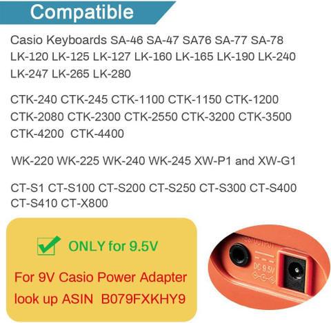 Auspow 9.5V ACDC Adapter for Casio Piano Keyboard - Kazakhstan