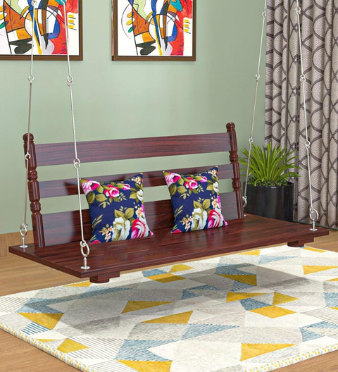 SIYA ART Indoor Outdoor Hanging Wooden Jhoola Swing for Living