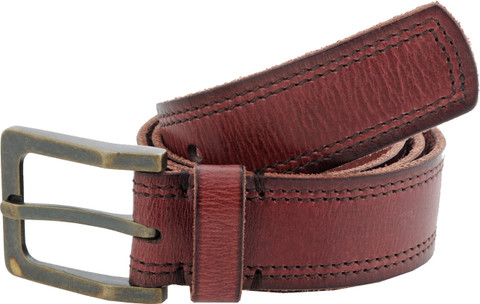 TZARO Men Casual Brown Genuine Leather, Metal Belt Burgundy