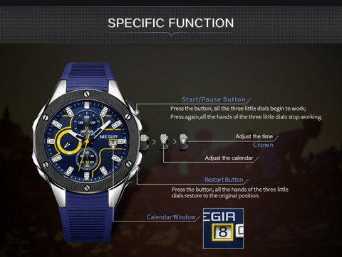 MEGIR 2053 MEGIR Men's Military Silicone Band Japanese Quartz