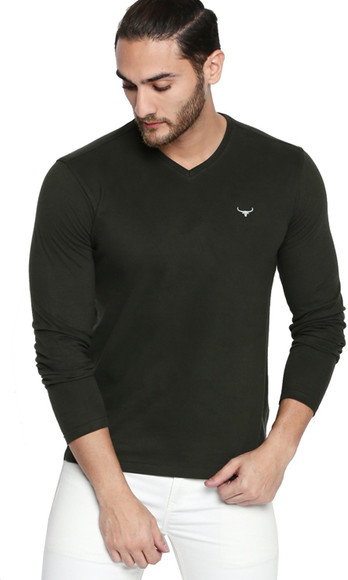 FBB - BUFFALO Solid Men V Neck Green T-Shirt - Buy FBB - BUFFALO