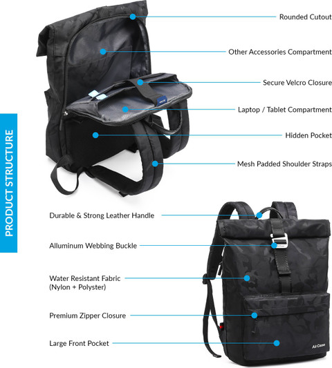 AirCase C38 Rucksack Waterproof Roll Top Bag 30 L Laptop Backpack
