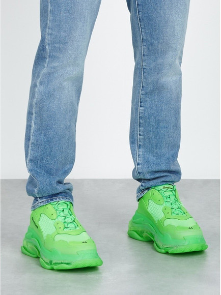 BALENCIAGA Triple S スニーカー 41 ネオングリーン BALENCIAGA Balenciaga Triple S Neon Green Clear Sole Sneakers For