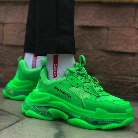 BALENCIAGA Triple S スニーカー 41 ネオングリーン BALENCIAGA Balenciaga Triple S Neon Green Clear Sole Sneakers For