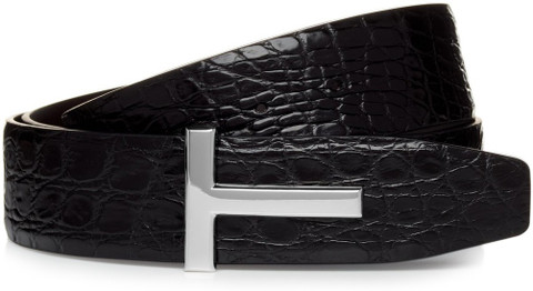 Tom Ford Men Formal Black Genuine Leather Belt Black - Price