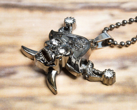 Waama Jewels Dangerous Sign Skull Ad Studded Head Pendant for Men