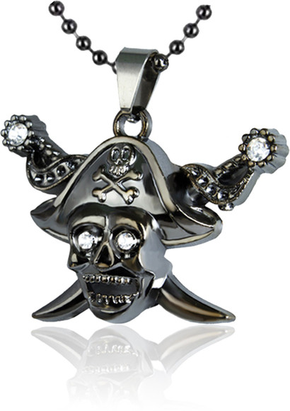 Waama Jewels Dangerous Sign Skull Ad Studded Head Pendant for Men