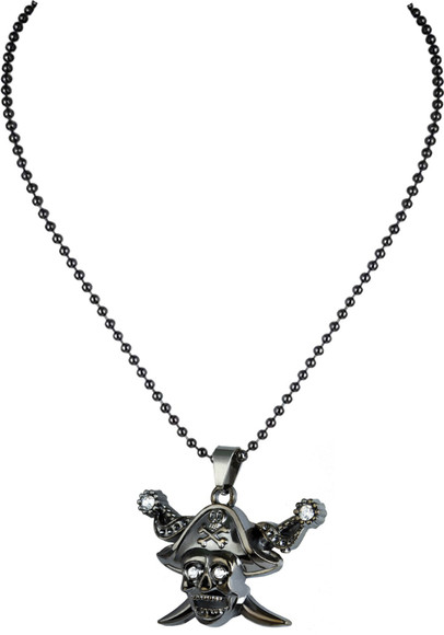 Waama Jewels Dangerous Sign Skull Ad Studded Head Pendant for Men