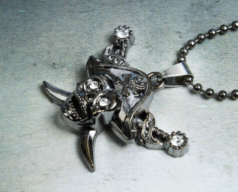 Waama Jewels Dangerous Sign Skull Ad Studded Head Pendant for Men