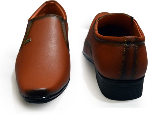 Feetway Tan Brown Without Lace Comfortable Cushion Padded Insole Extra  Comfort Slip On Wedding | Office | Party Wear Formal Shoes Slip On For Men  - Buy Feetway Tan Brown Without Lace