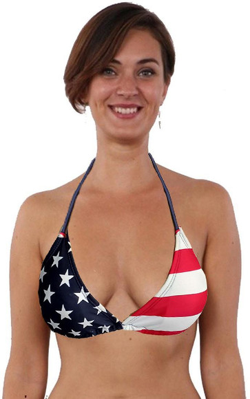 snazzyway 3SUiSSeS USA Flag Basic Halter Swim Bra Women Push-up