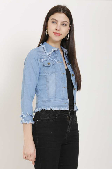 【3】 echeveria Aged Denim Jacket AA Fashion 3/4th Sleeve Washed Women Denim Jacket - Buy AA Fashion
