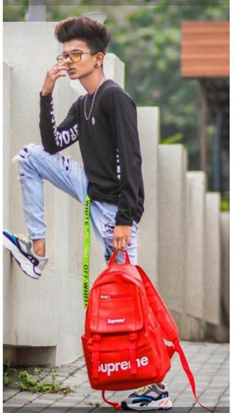 Supreme New Fashion Stylish Leather Bag 1.5 L Laptop Backpack Red
