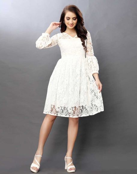 knee length dresses flipkart Vaani Creation Women A-line White Dress 09-30-2025