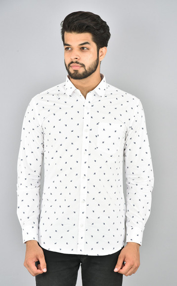 Golden Stripes Men Floral Print Casual White Shirt - Buy Golden