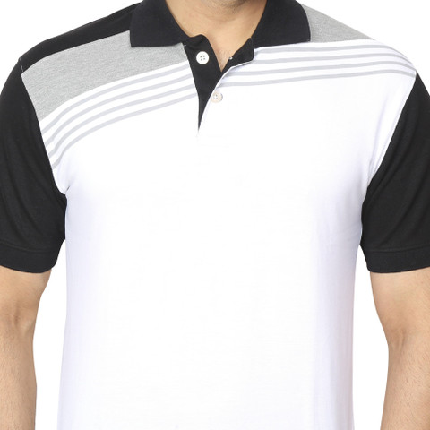 Lauren Adams Striped Men Polo Neck White T-Shirt - Buy