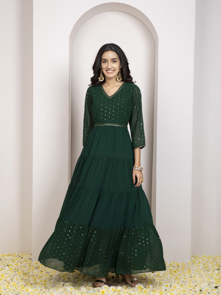 indya Women Fit and Flare Green Maxi/Full Length Dress - Buy indya Women  Fit and Flare Green Maxi/Full Length Dress Online at Best Prices in India |  Flipkart.com