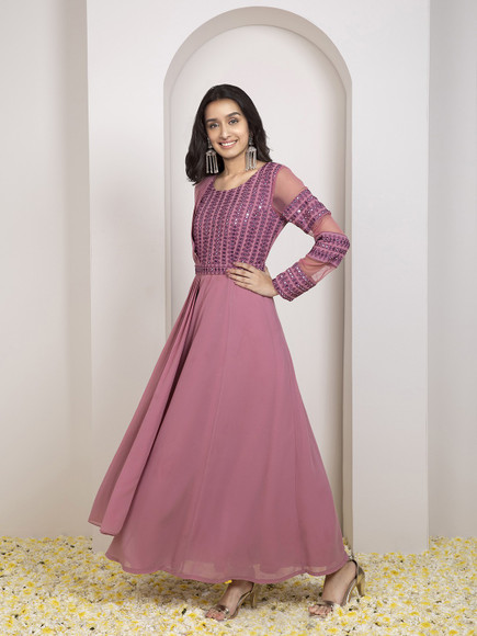 indya Women Fit and Flare Pink Maxi/Full Length Dress - Buy indya Women Fit  and Flare Pink Maxi/Full Length Dress Online at Best Prices in India |  Flipkart.com