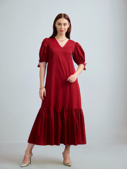 knee length dresses for ladies Red Halter Neck Pleated Maxi Dress