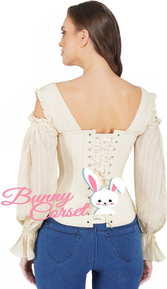 Bunny Corset Casual Striped Women Beige Top - Buy Bunny Corset