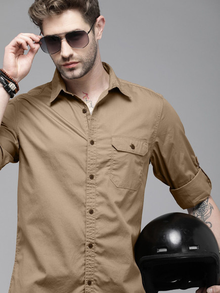 8YARS Men’s SideTuck Shirt ZARA STAR Men Solid Casual Khaki Shirt - Buy ZARA STAR Men
