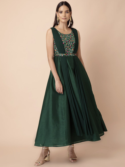 indya green dress Green Satin Puff Sleeve Quinn Midi Dress main image 0