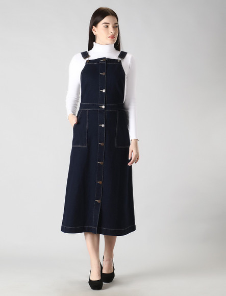 white christmas dresses Traveling Pinafore Dress Long Version in Indigo Denim {Made to order} Xs