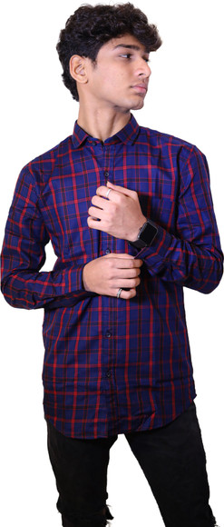 the98 Men Checkered Casual Red Shirt - Buy the98 Men Checkered