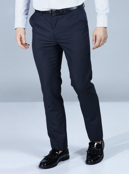 slim fit dress slacks Buy WES Formals Navy Pinstripe Ultra Slim-Fit Mid-Rise Trousers from  Westside main image 0