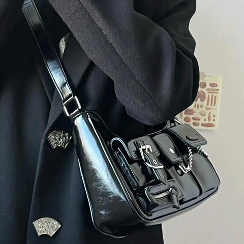 【Y2K】archive leather shoulder bag 00S 00s archive Leather design handbag y2k