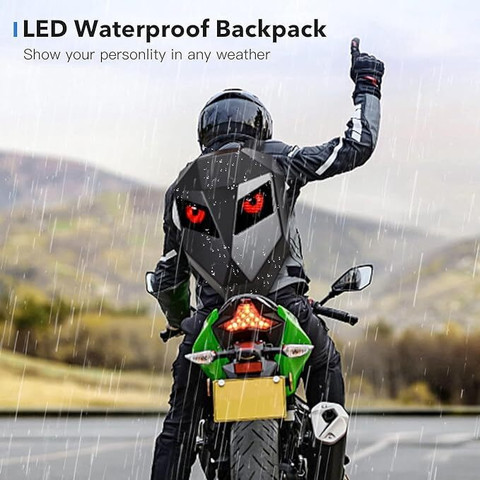 XieXie LED Light Motorcycle Backpack, Hard-Shell Waterproof Helmet