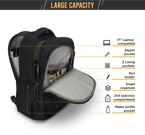 WILDOUS Water Resistant 3 Compartment Upto 17'' Laptop Bag Office College &  Travel 38 L Laptop Backpack Black - Price in India | Flipkart.com