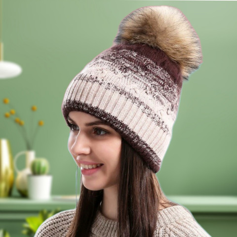 REFFER Winter Woolen Warm Beanie (Fur Inside Soft Pompom on top