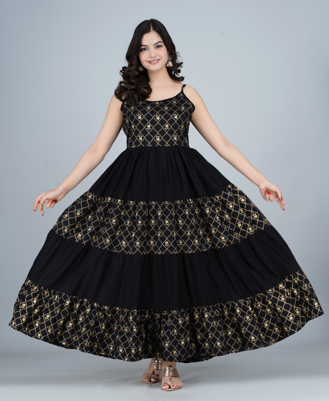 Rvexpo Women Gown Black, Gold Maxi/Full Length Dress - Buy Rvexpo Women  Gown Black, Gold Maxi/Full Length Dress Online at Best Prices in India |  Flipkart.com