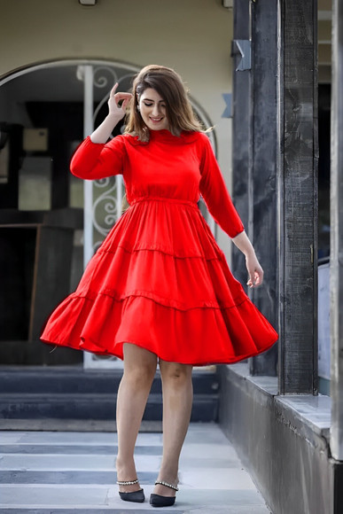 GPNTI Women Fit and Flare Red Midi/Calf Length Dress - Buy GPNTI Women Fit  and Flare Red Midi/Calf Length Dress Online at Best Prices in India |  Flipkart.com