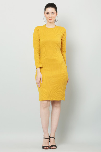 yellow bodycon dress long sleeve Long Sleeve Bodycon Dress  YELLOW SUB TRADING