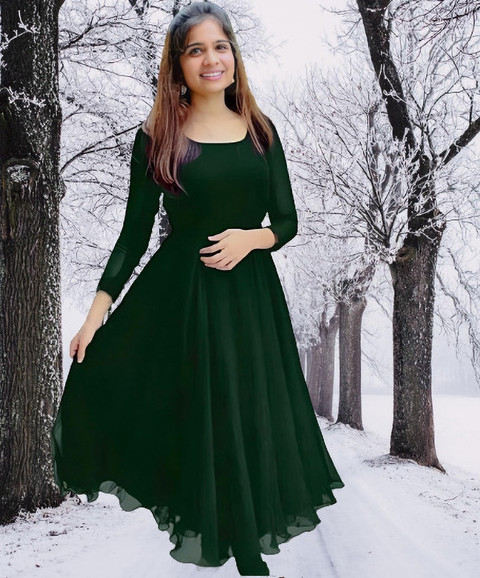 NAITRI Women A-line Green Midi/Calf Length Dress - Buy NAITRI Women A-line  Green Midi/Calf Length Dress Online at Best Prices in India | Flipkart.com