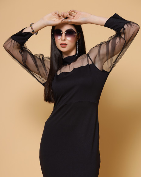 black bodycon ruffle dress Black Bodycon Ruffle Dress with Rhinestone Neckline – Pretty In Pink  Boutique, LLC main image 1