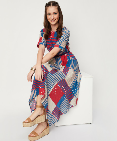 MAX Women Asymmetric Multicolor Below Knee Dress - Buy MAX Women Asymmetric  Multicolor Below Knee Dress Online at Best Prices in India | Flipkart.com