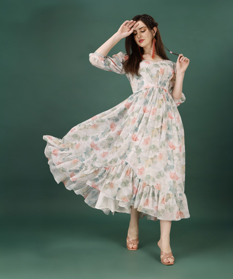women fit and flare multicolor dress Multicolor Dress Floral Maxi Dress Flipkart RoyalFul Women Fit And Flare  Multicolor Midi/Calf Length Dress