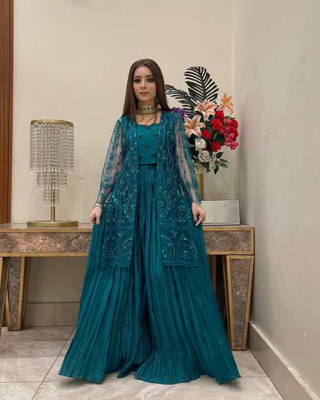 slim fit dress slacks Two Piece Tie Back Emerald Green Long Prom Dress with Slit – FancyVestido main image 1