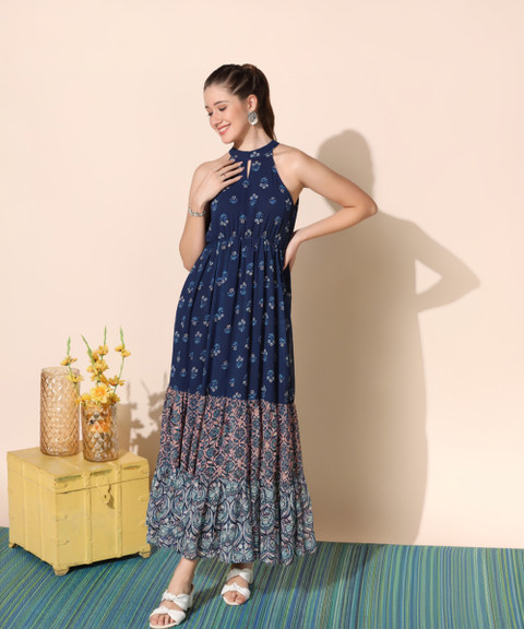 Fashion Dream Women Tiered Dark Blue Maxi/Full Length Dress - Buy Fashion  Dream Women Tiered Dark Blue Maxi/Full Length Dress Online at Best Prices  in India | Flipkart.com