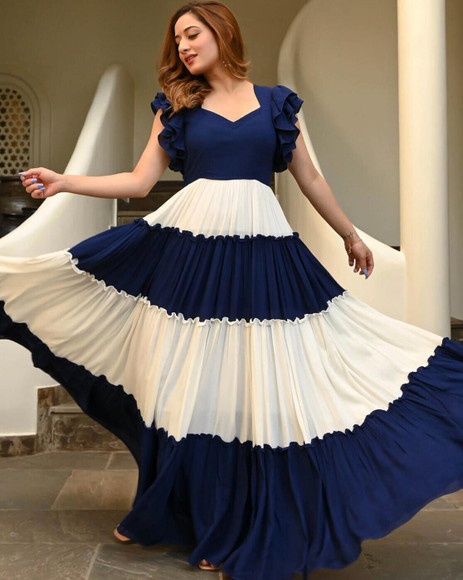 Ziva Fashion Women Gown Dark Blue, White Maxi/Full Length Dress - Buy Ziva  Fashion Women Gown Dark Blue, White Maxi/Full Length Dress Online at Best  Prices in India | Flipkart.com