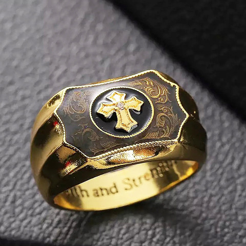 Cross Design Gold Vintage Cross Fashion Unisex Finger Ring Zinc